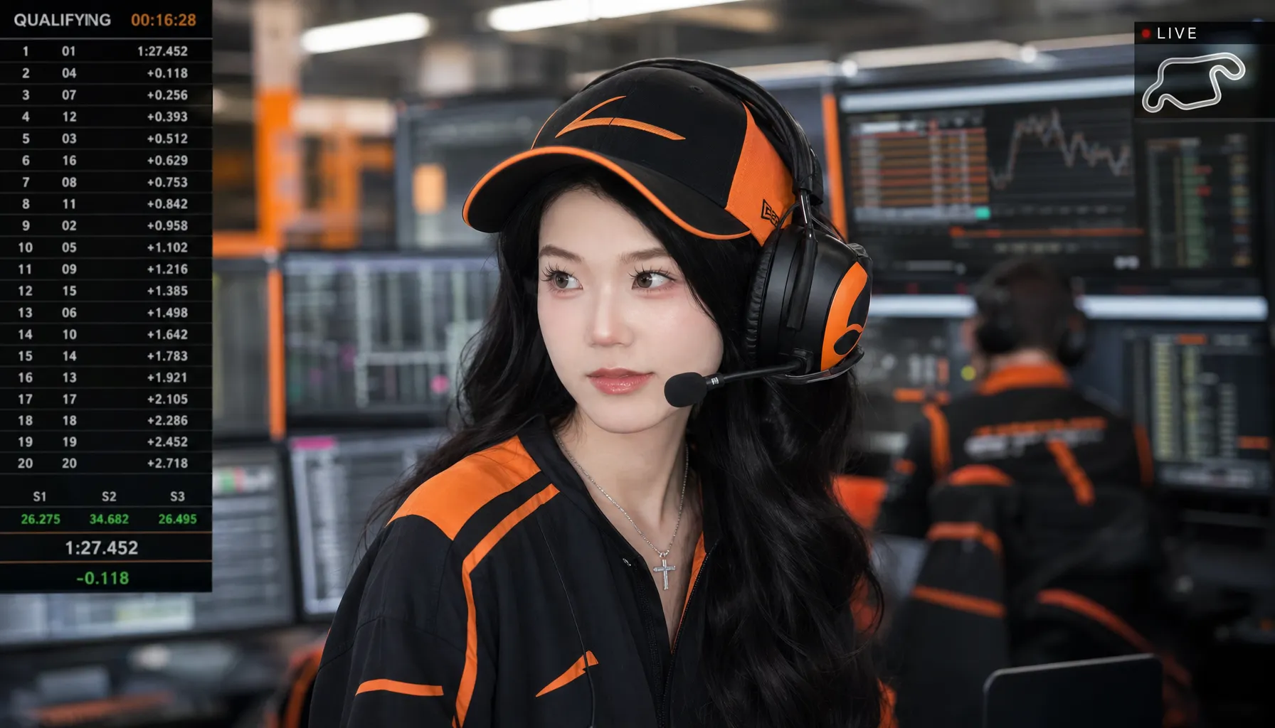 AI生成:迈凯伦F1车队女性人像